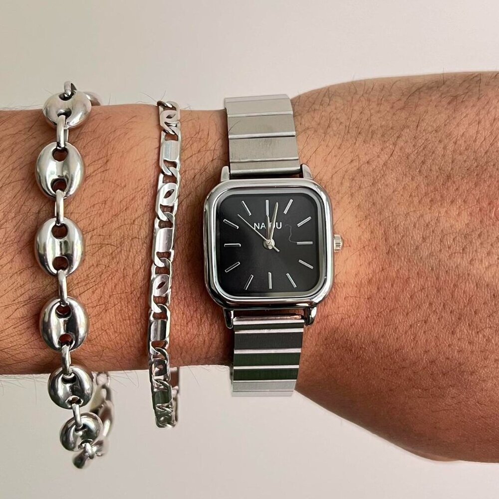 2000s vintage style square stainless steel luxury watch